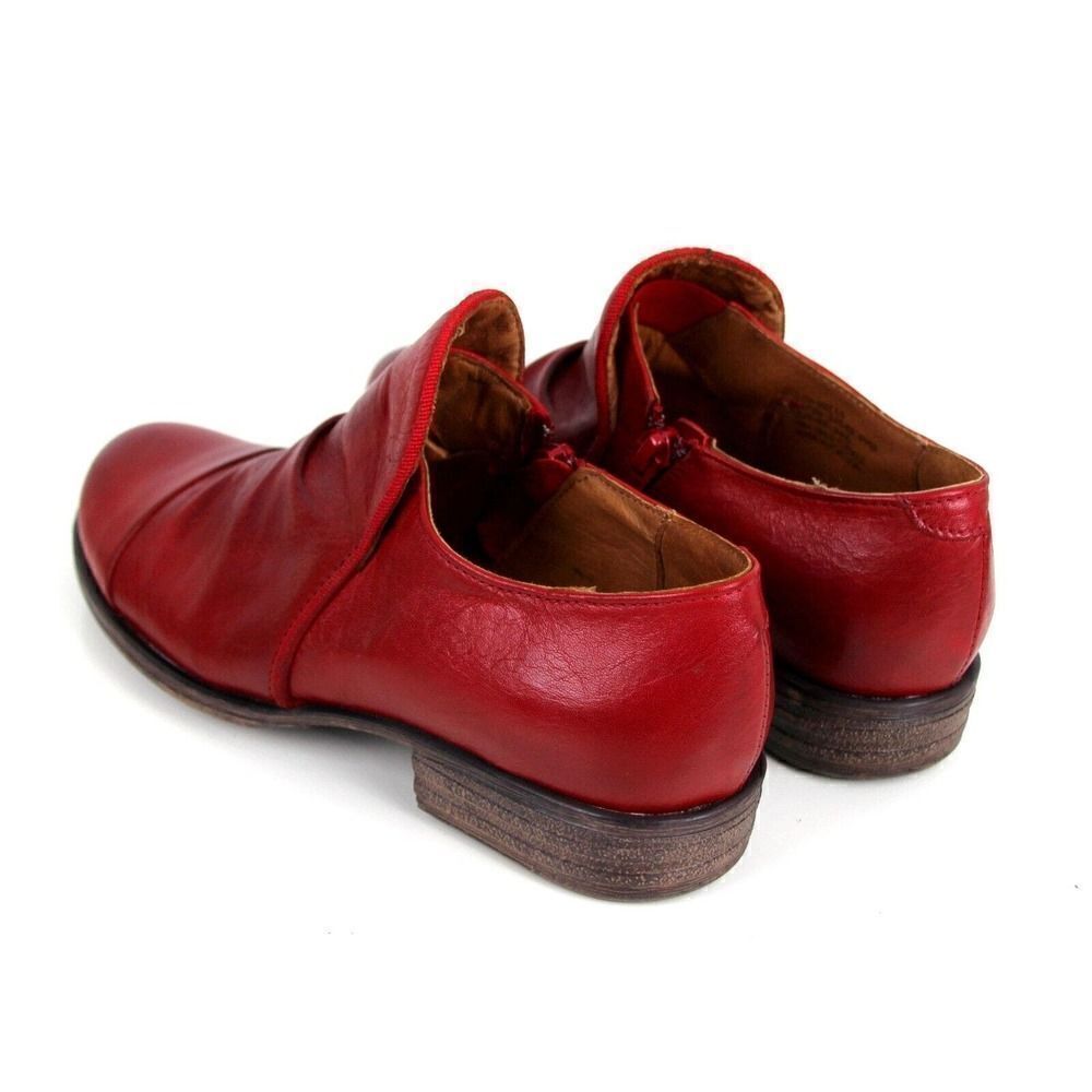 Miz Mooz RED GENUINE LEATHER LOW HEEL ROUND TOE ZIP SIDE LOAFER SHOES Size 6 - Picture 4 of 13